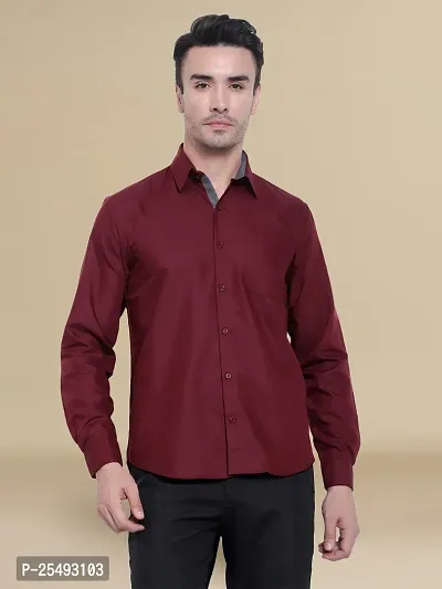 Reliable Maroon Cotton Solid Long Sleeve Casual Shirts For Men-thumb4