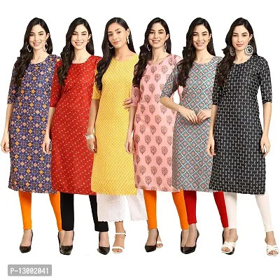 Trendy Crepe Printed Straight Kurta Combo For Women Pack Of 6-thumb0