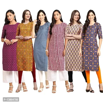 Trendy Crepe Digital Printed Straight Kurta For Women ( Pack Of 6 )