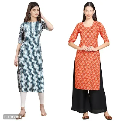 Stylish Crepe Printed Straight Kurta For Women-Pack Of 2