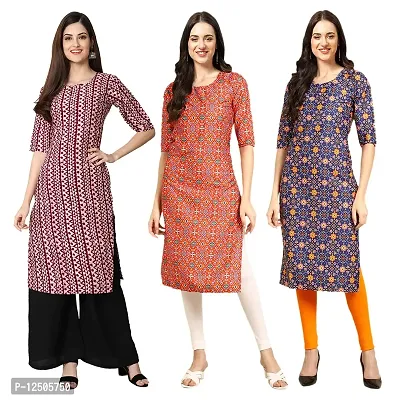 Women Crepe Digital Printed Straight Kurti  Pack of 3