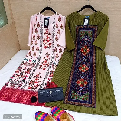 Stylish Multicoloured Crepe Stitched Kurta For Women Combo Of 2