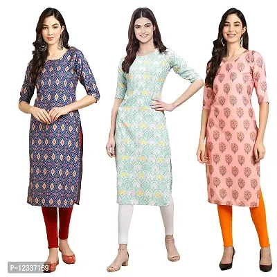 Elite Crepe Printed Straight Stitched Kurta For Women- Pack Of 3-thumb0