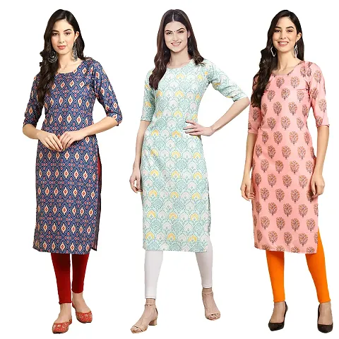 Stylish Crepe Printed Kurti - Pack of 3