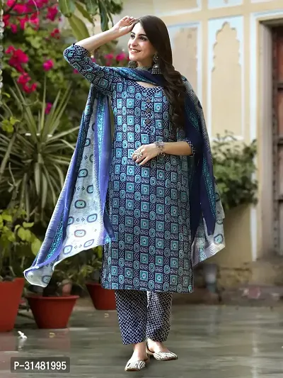 Stylish Cotton Blend Printed Kurta With Pant And Dupatta Set For Women-thumb2