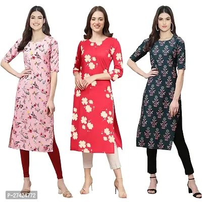 Stylish Multicoloured Crepe Stitched Kurta For Women Pack of 3-thumb0