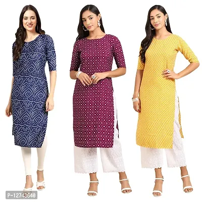 Stylish Crepe Digital Printed Straight Kurti For Women Pack of 3