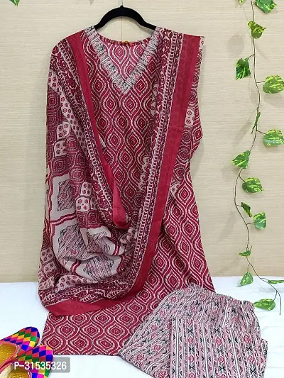 Fancy Cotton Blend Kurta Bottom And Dupatta Set For Women