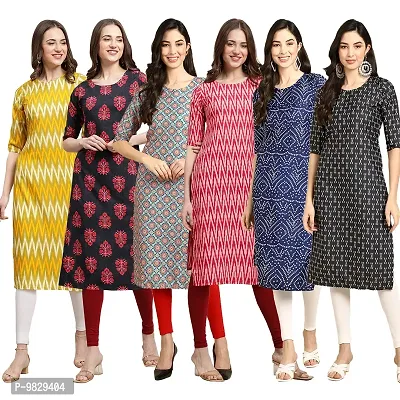 Women Crepe Digital Printed Straight Kurti  Pack of 6-thumb0