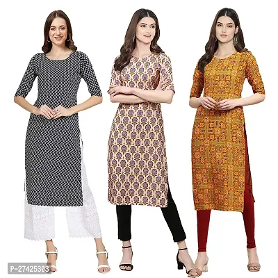 Stylish Multicoloured Crepe Stitched Kurta For Women Pack of 3