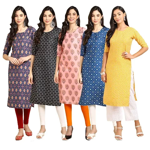 Stylish Fancy Crepe Digital Straight Kurti Combo For Women Pack Of 5