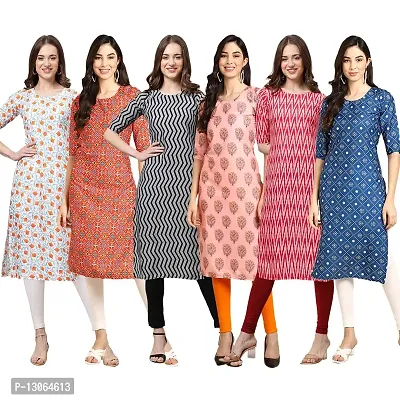 Trendy Crepe Digital Printed Straight Kurta For Women ( Pack Of 6 )-thumb0