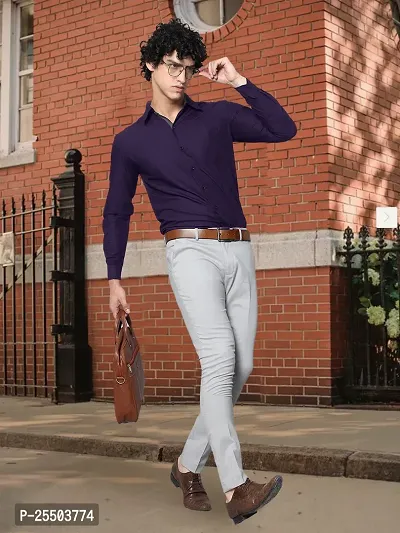 Reliable Purple Cotton Solid Long Sleeves Formal Shirt For Men-thumb0