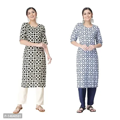 Attarctive Crepe Printed Straight Kurti Combo For Women Pack Of 2-thumb0