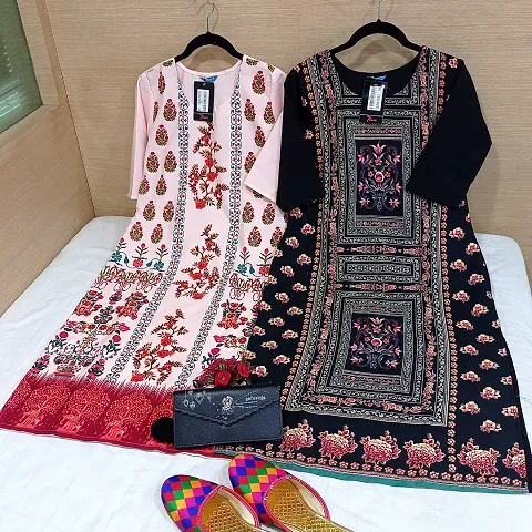 Stylish Crepe Stitched Kurta For Women Combo Of 2