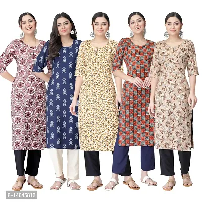 New Crepe Printed Kurtis Combo For Women Pack Of 5-thumb0