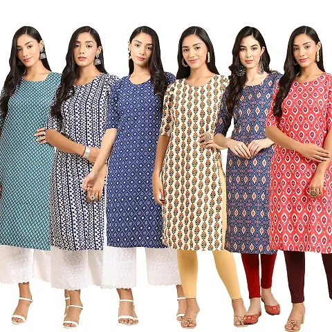 Women Crepe Digital Straight Kurti Pack of