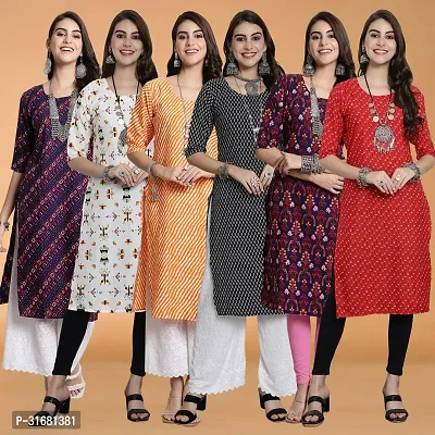 Fancy Crepe Printed Kurtas For Women Pack Of 6-thumb0