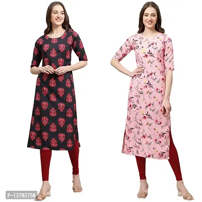 Stylish Crepe Printed Straight Kurta For Women- Pack Of 2