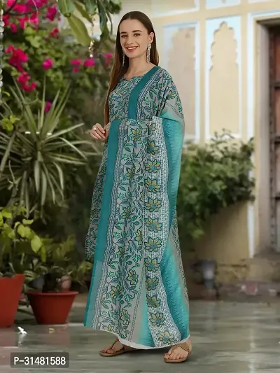 Stylish Cotton Blend Printed Kurta With Pant And Dupatta Set For Women-thumb4