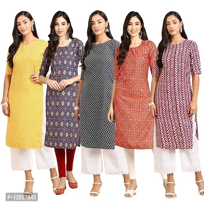 Women Crepe Digital Printed Straight Kurti { Pack of 5 }