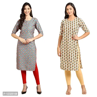 Straight Multicoloured Printed Crepe Kurta Pack Of 2