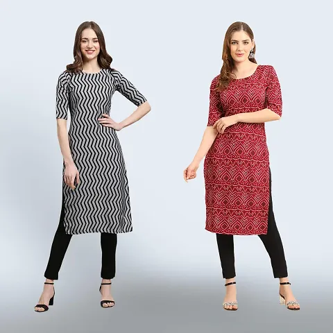 Women's Crepe Digital Straight Kurti {Pack of 2}