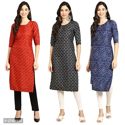 Stylish Multicoloured Crepe Stitched Kurta For Women Pack of 3-thumb0