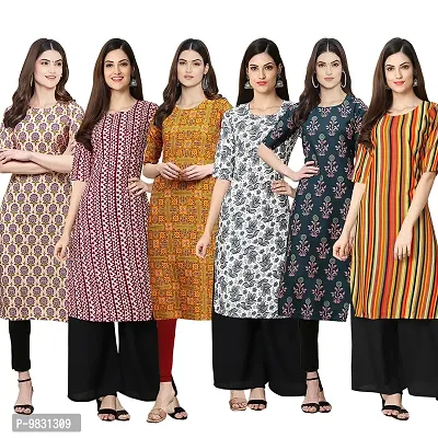 Women Crepe Digital Printed Straight Kurti  Pack of 6-thumb0