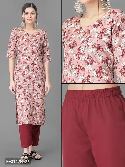 Stylish Crepe Printed Straight Kurta With Pant Set For Women