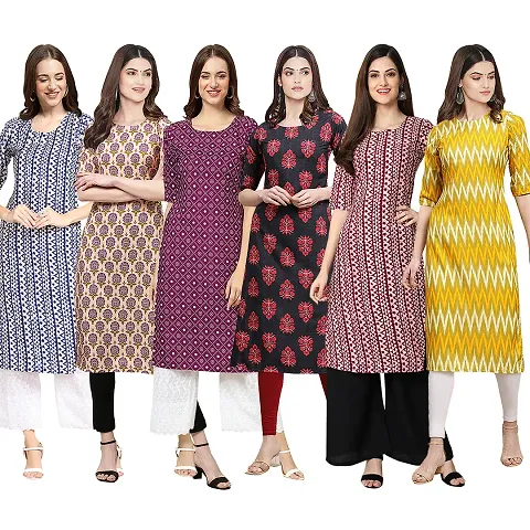 Women Crepe Digital Straight Kurti Pack of