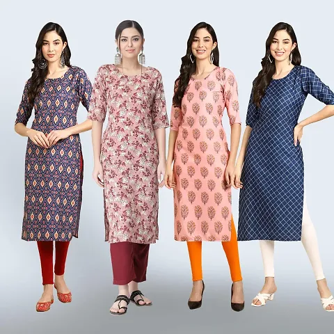 Fancy Crepe Printed Straight Kurtas Pack of 4 Vol 5