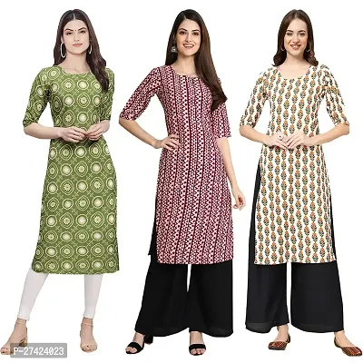 Stylish Multicoloured Crepe Stitched Kurta For Women Pack of 3