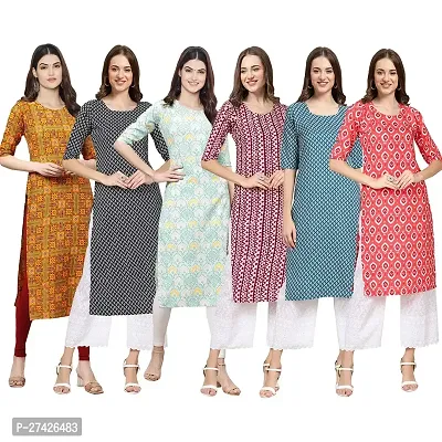 Stylish Multicoloured Crepe Stitched Kurta For Women Pack of 6-thumb0