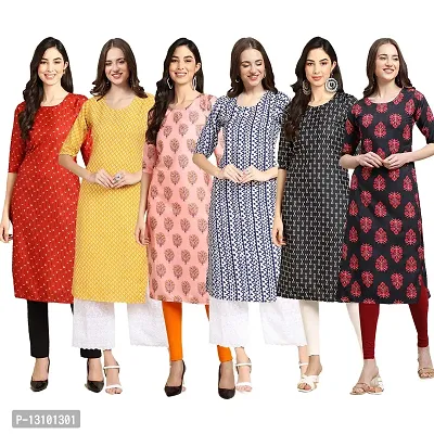 Women Crepe Digital Printed Straight Kurti  Pack of 6-thumb0