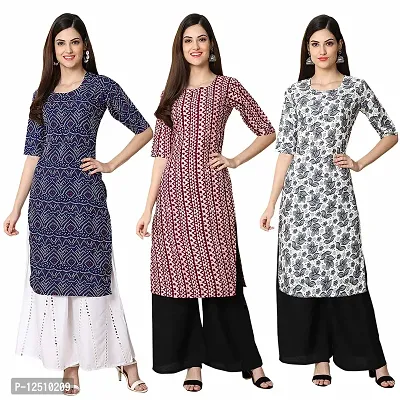 Women Crepe Digital Printed Straight Kurti  Pack of 3-thumb0