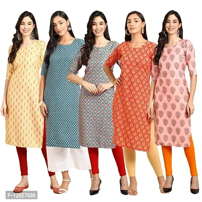 Attractive Straight Multicoloured Printed Crepe Kurta Combo For Women Pack Of 5