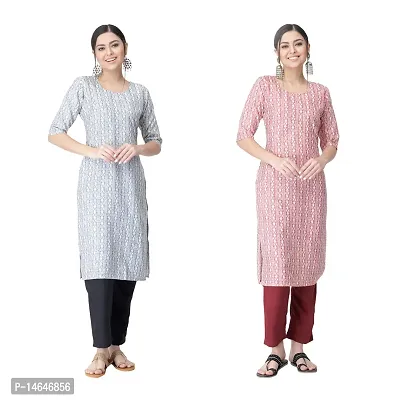 Attarctive Crepe Printed Straight Kurti Combo For Women Pack Of 2