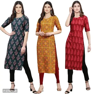 Stylish Multicoloured Crepe Stitched Kurta For Women Pack of 3-thumb0