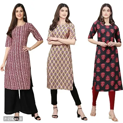 Stylish Multicoloured Crepe Stitched Kurta For Women Pack of 3