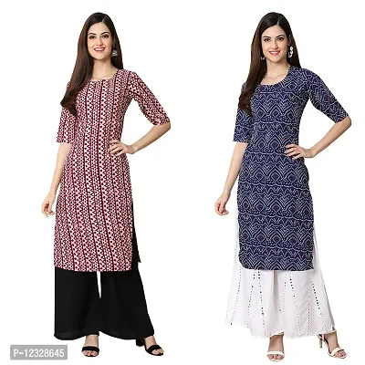 Straight Multicoloured Printed Crepe Kurta Pack Of 2