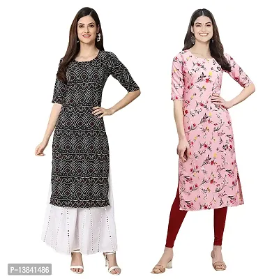 Stylish Digital Printed Woman Crepe Multicolored Kurtis Pack of 2