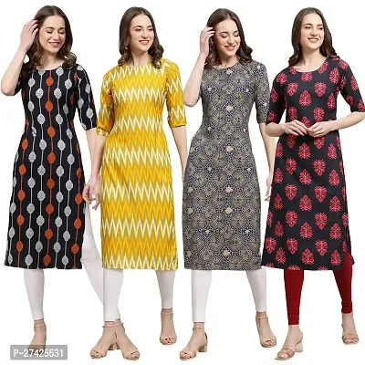 Stylish Multicoloured Crepe Stitched Kurta For Women Pack of 4