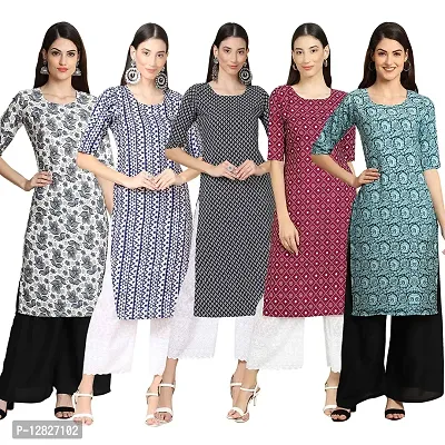 Women Crepe Digital Printed Straight Kurti { Pack of 5 }