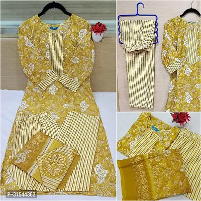 Fancy Cotton Blend Kurta Bottom And Dupatta Set For Women