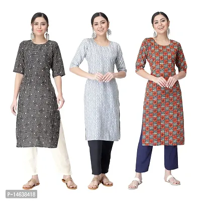 New Crepe Combo Printed Kurtis For Women Pack Of 3-thumb0