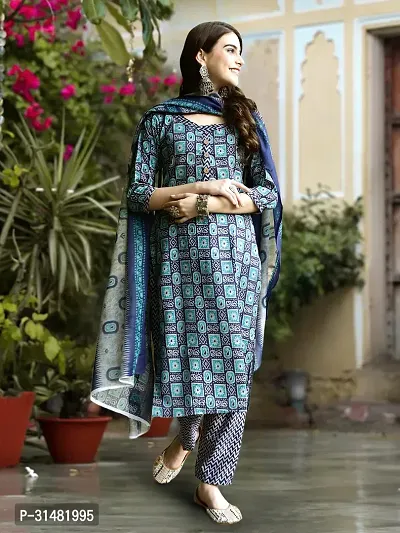 Stylish Cotton Blend Printed Kurta With Pant And Dupatta Set For Women-thumb3