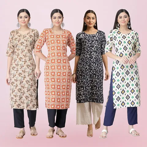 Combo Of 4 Crepe Printed Kurtis