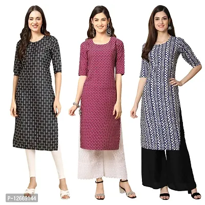 Women Crepe Digital Printed Straight Kurti  Pack of 3-thumb0