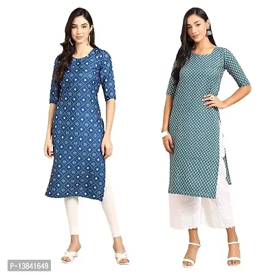 Stylish Straight Multicoloured Printed Crepe Kurta For Women Combo Pack Of 2